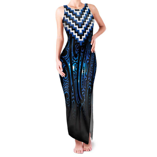 New Zealand Matariki Family Matching Tank Maxi Dress and Hawaiian Shirt Galaxy Poutama Motifs