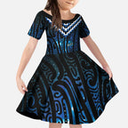 New Zealand Matariki Kid Short Sleeve Dress Galaxy Poutama Motifs