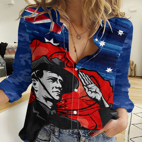 ANZAC DAY Women Casual Shirt Camo Style - Soldier With Flag LT7