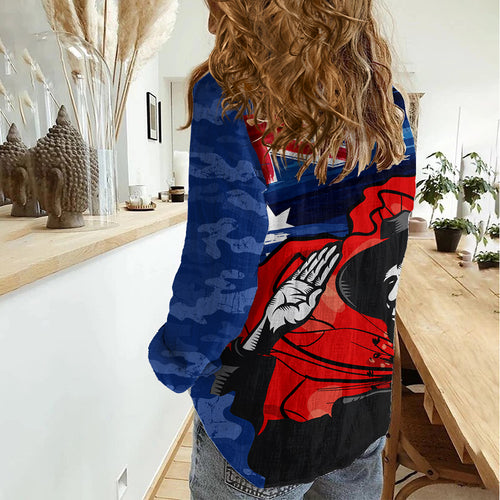 ANZAC DAY Women Casual Shirt Camo Style - Soldier With Flag LT7