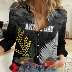 ANZAC DAY Women Casual Shirt Camo Style - Slouch Hats Mix Silver Fern Golden Wattle LT7