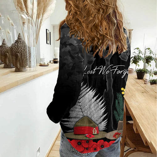 ANZAC DAY Women Casual Shirt Camo Style - Slouch Hats Mix Silver Fern Golden Wattle LT7