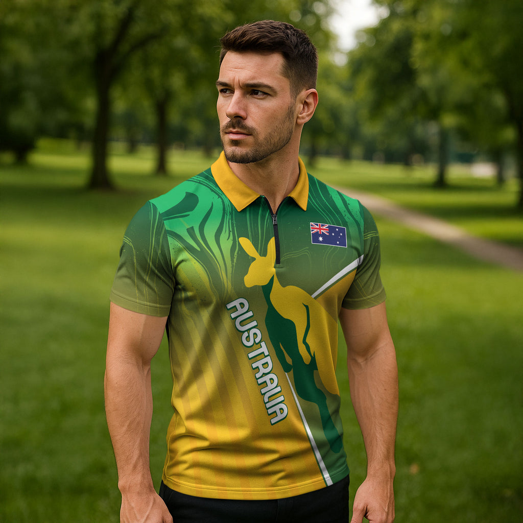 Australia Rugby Rivals Personalised Zipper Polo Shirt Modern Motif