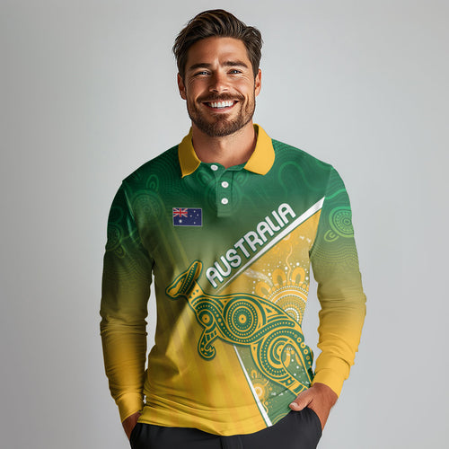 Australia Indigenous Personalised Wallabies Long Sleeve Polo Shirt Rugby Rivals