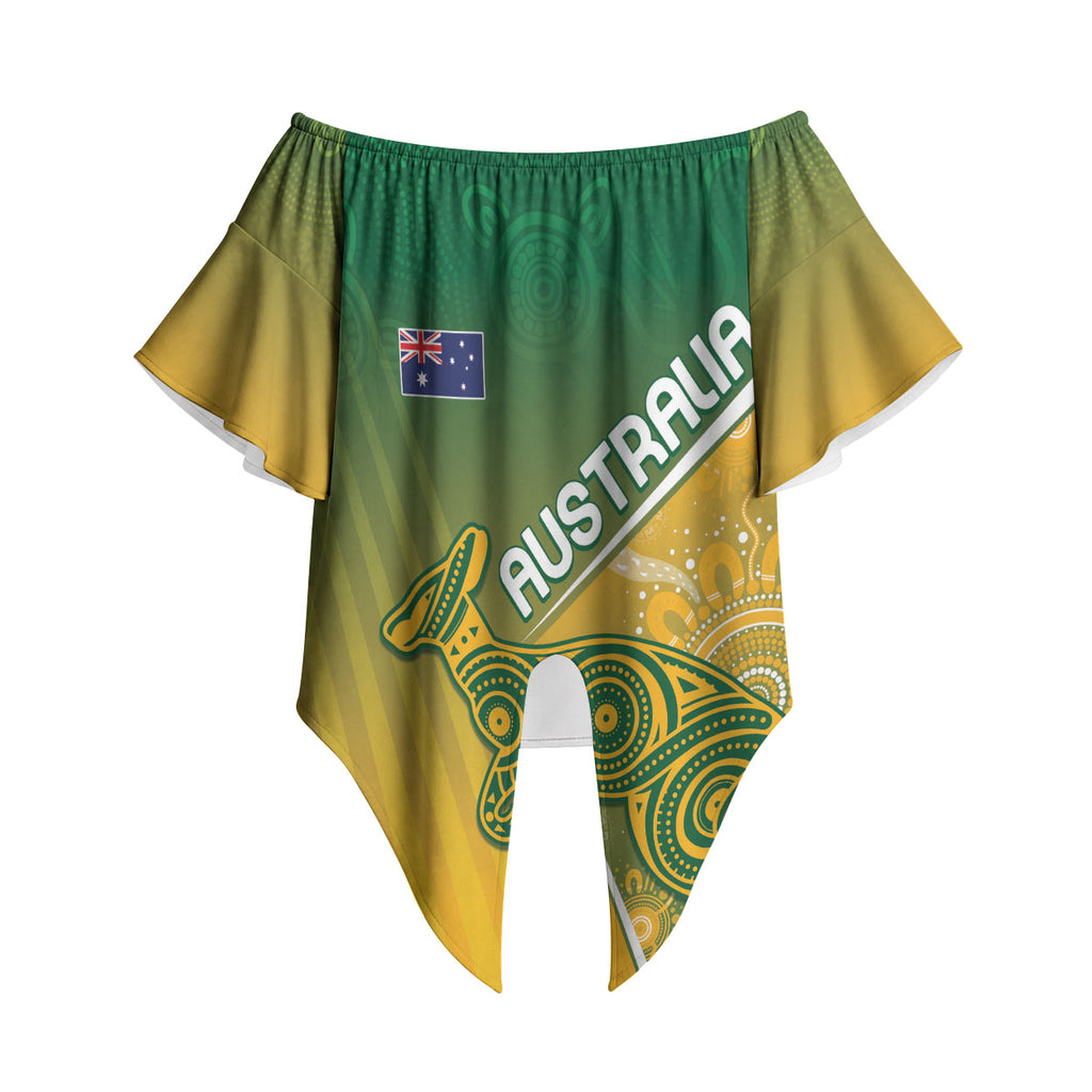 Australia Indigenous Personalised Wallabies Off Shoulder Wrap Waist Top Rugby Rivals