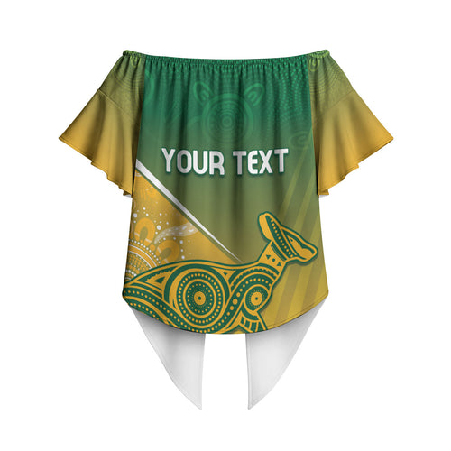 Australia Indigenous Personalised Wallabies Off Shoulder Wrap Waist Top Rugby Rivals