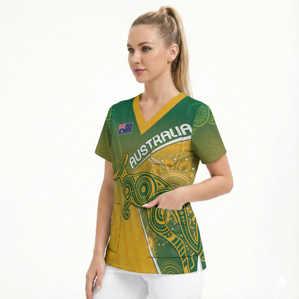 Australia Indigenous Personalised Wallabies Scrub Top Rugby Rivals