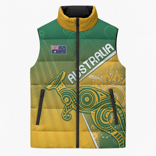 Australia Indigenous Personalised Wallabies Sleeveless Puffer Jacket Rugby Rivals