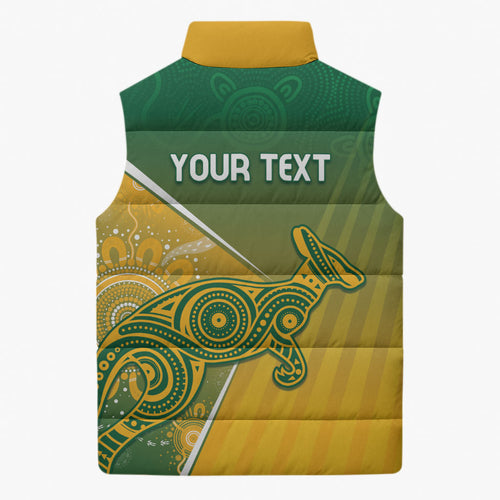 Australia Indigenous Personalised Wallabies Sleeveless Puffer Jacket Rugby Rivals