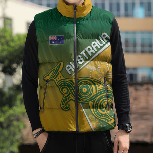 Australia Indigenous Personalised Wallabies Sleeveless Puffer Jacket Rugby Rivals