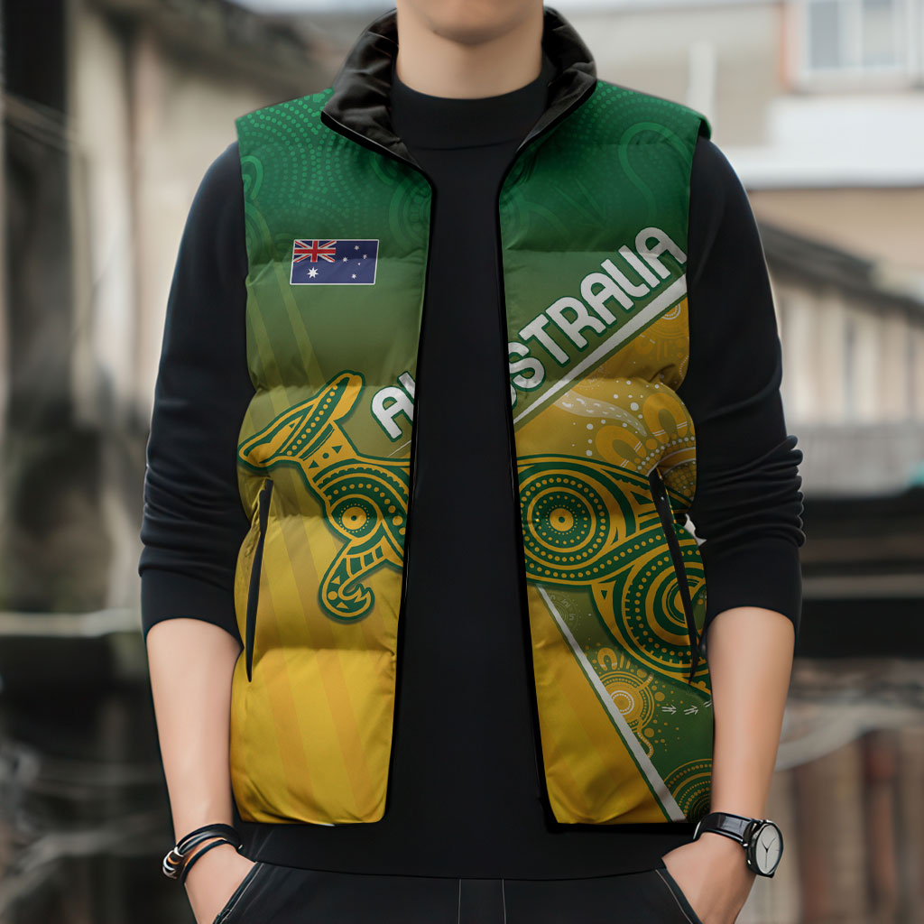 Australia Indigenous Personalised Wallabies Sleeveless Puffer Jacket Rugby Rivals