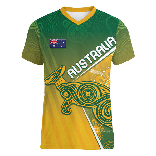 Australia Indigenous Personalised Wallabies Women V-Neck T-Shirt Rugby Rivals