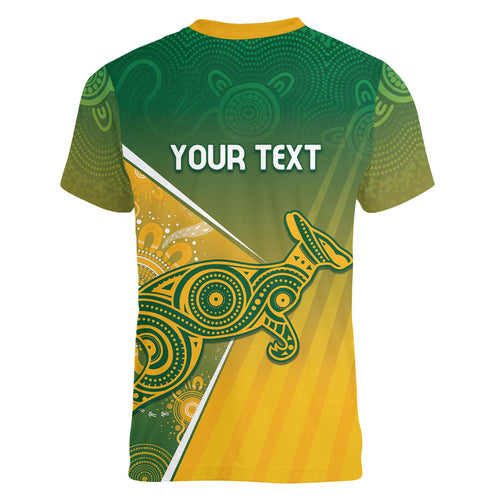 Australia Indigenous Personalised Wallabies Women V-Neck T-Shirt Rugby Rivals