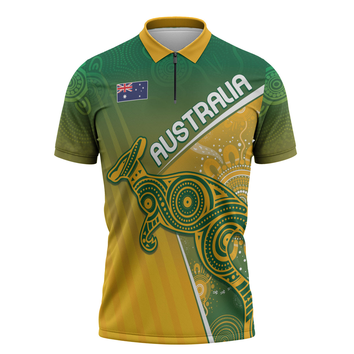 Australia Indigenous Personalised Wallabies Zipper Polo Shirt Rugby Rivals