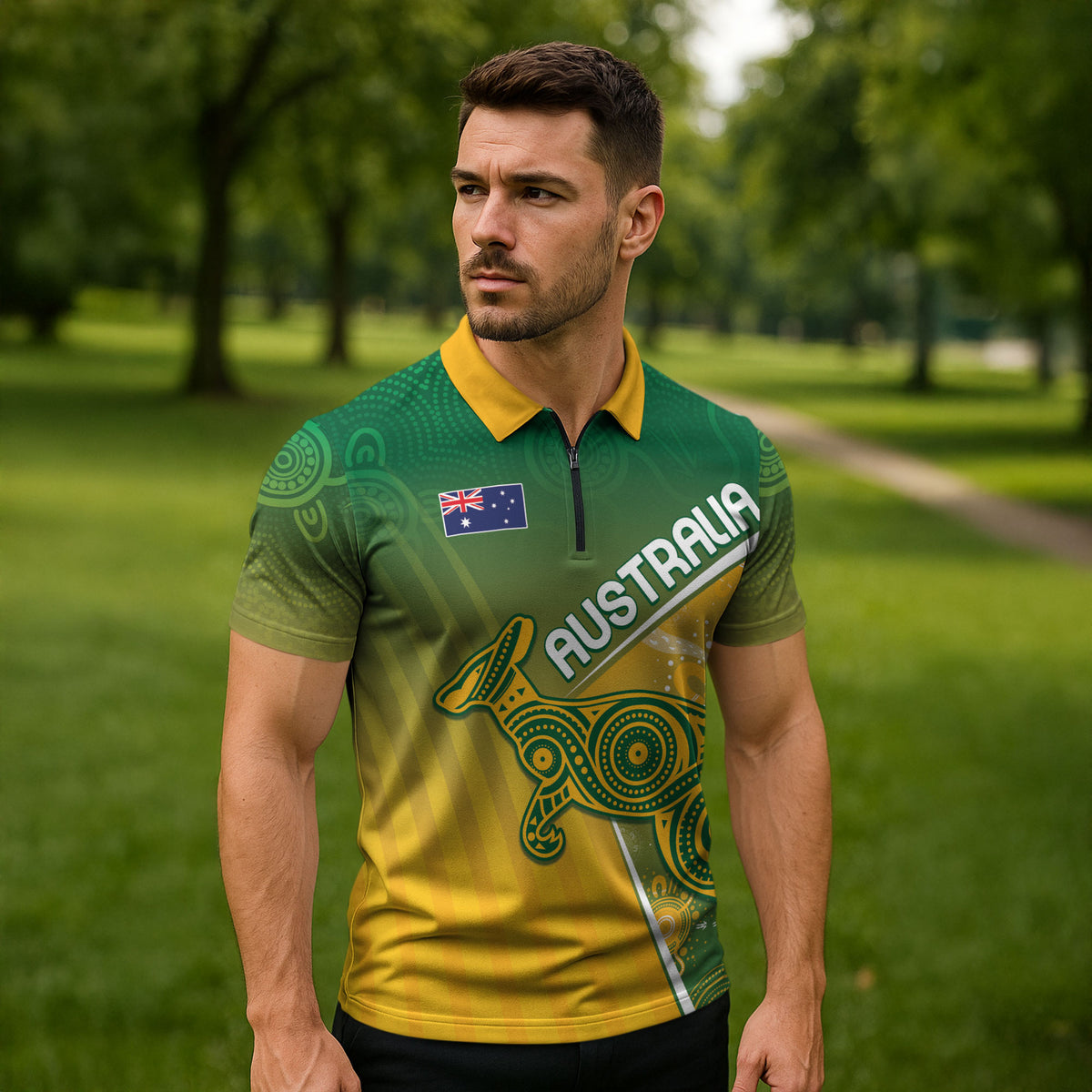 Australia Indigenous Personalised Wallabies Zipper Polo Shirt Rugby Rivals