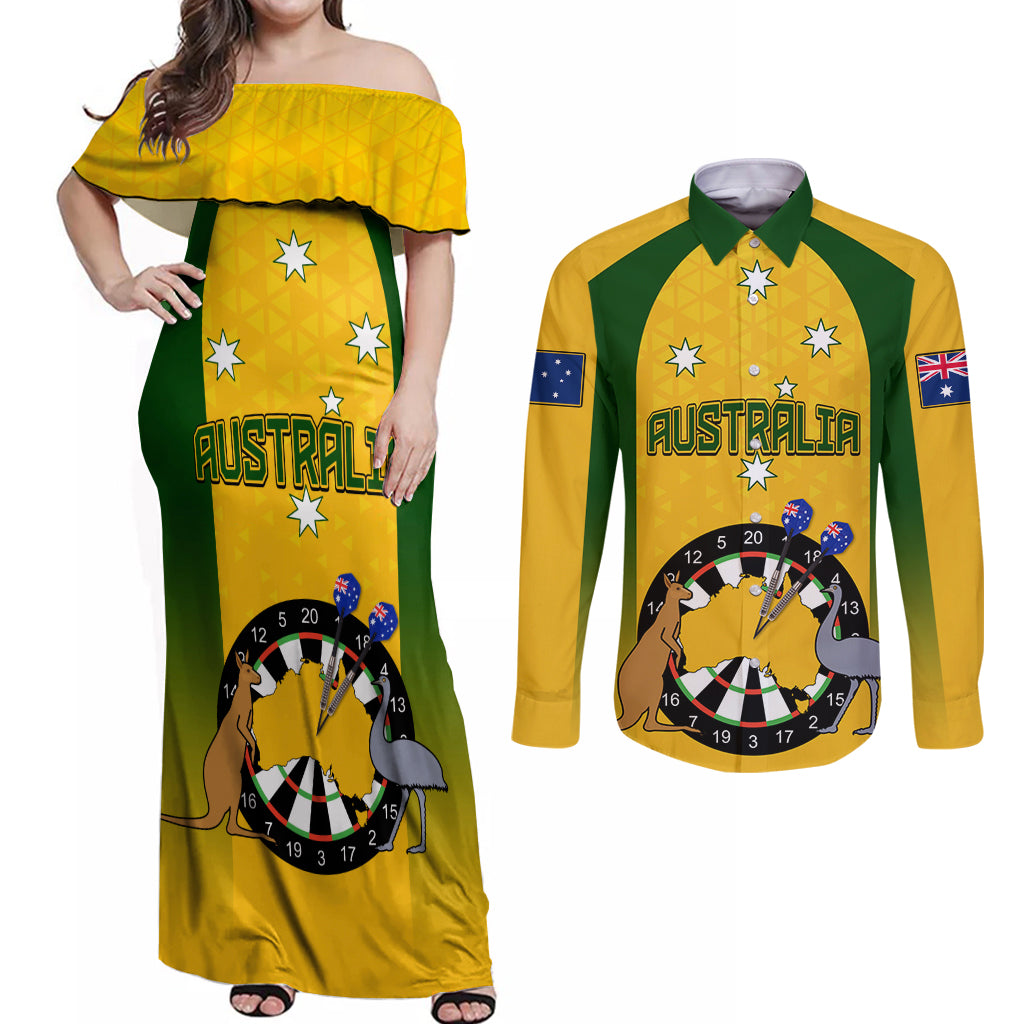 custom-australia-darts-couples-matching-off-shoulder-maxi-dress-and-long-sleeve-button-shirt-national-color-basic
