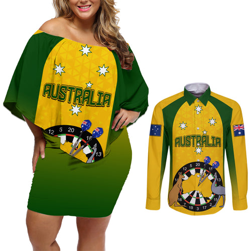 custom-australia-darts-couples-matching-off-shoulder-short-dress-and-long-sleeve-button-shirt-national-color-basic