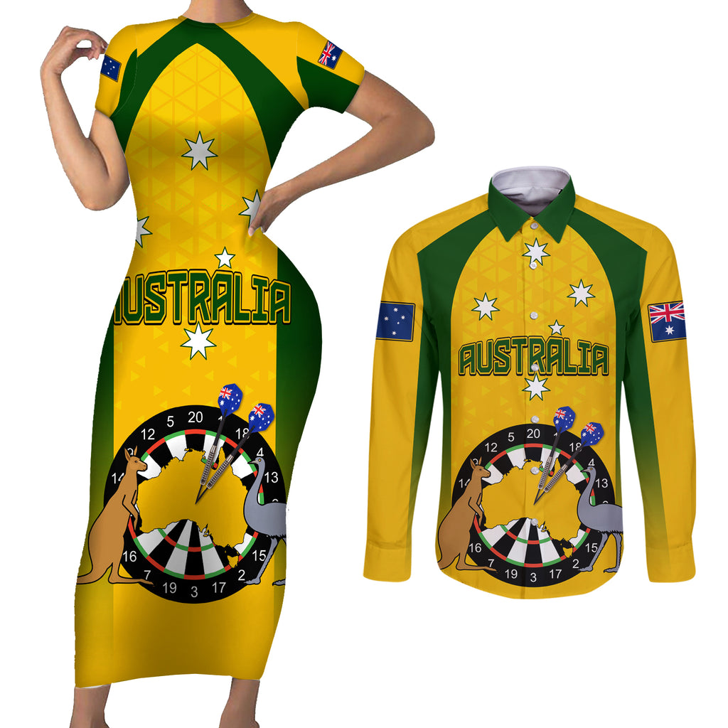 custom-australia-darts-couples-matching-short-sleeve-bodycon-dress-and-long-sleeve-button-shirt-national-color-basic