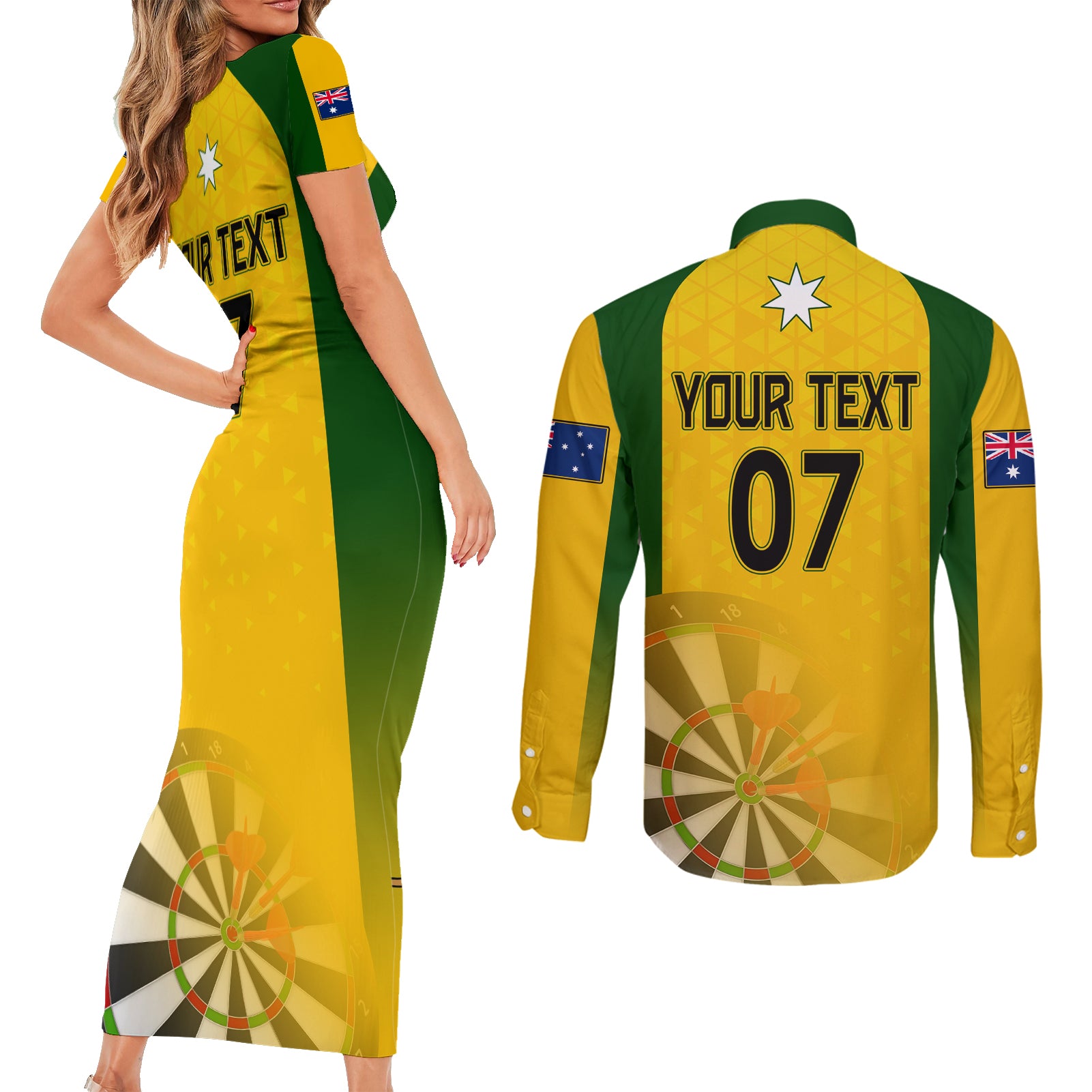 custom-australia-darts-couples-matching-short-sleeve-bodycon-dress-and-long-sleeve-button-shirt-national-color-basic