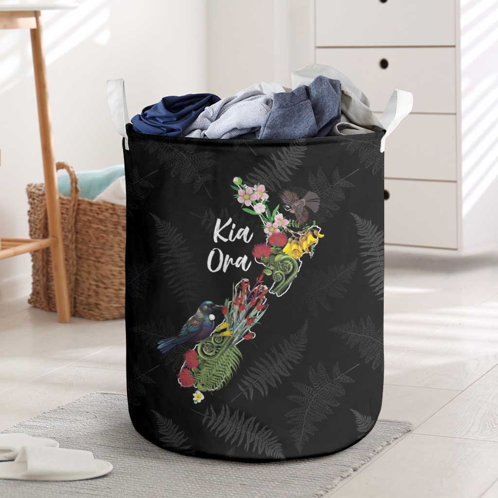 Kia Ora New Zealand Floral Laundry Basket Black - Aussie Hoodie