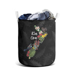 Kia Ora New Zealand Floral Laundry Basket Black - Aussie Hoodie