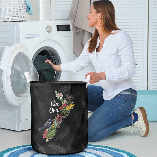 Kia Ora New Zealand Floral Laundry Basket Black - Aussie Hoodie