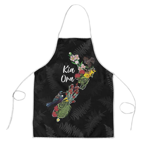 Kia Ora New Zealand Floral Apron Black - Aussie Hoodie