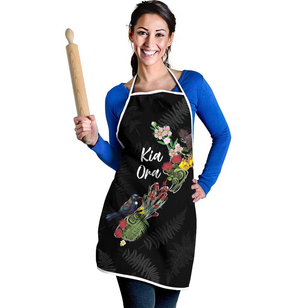 Kia Ora New Zealand Floral Apron Black - Aussie Hoodie