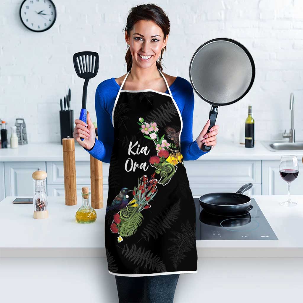 Kia Ora New Zealand Floral Apron Black - Aussie Hoodie