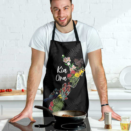 Kia Ora New Zealand Floral Apron Black - Aussie Hoodie