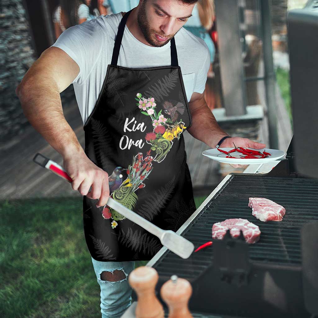 Kia Ora New Zealand Floral Apron Black - Aussie Hoodie