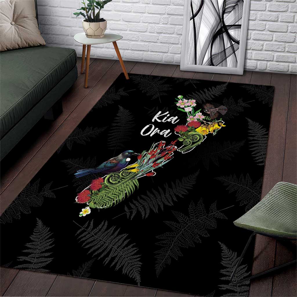 Kia Ora New Zealand Floral Area Rug Black - Aussie Hoodie