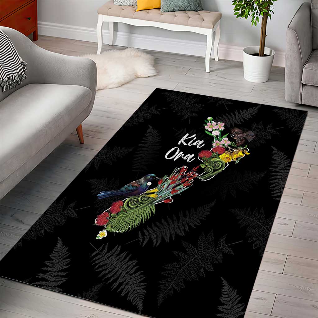 Kia Ora New Zealand Floral Area Rug Black - Aussie Hoodie