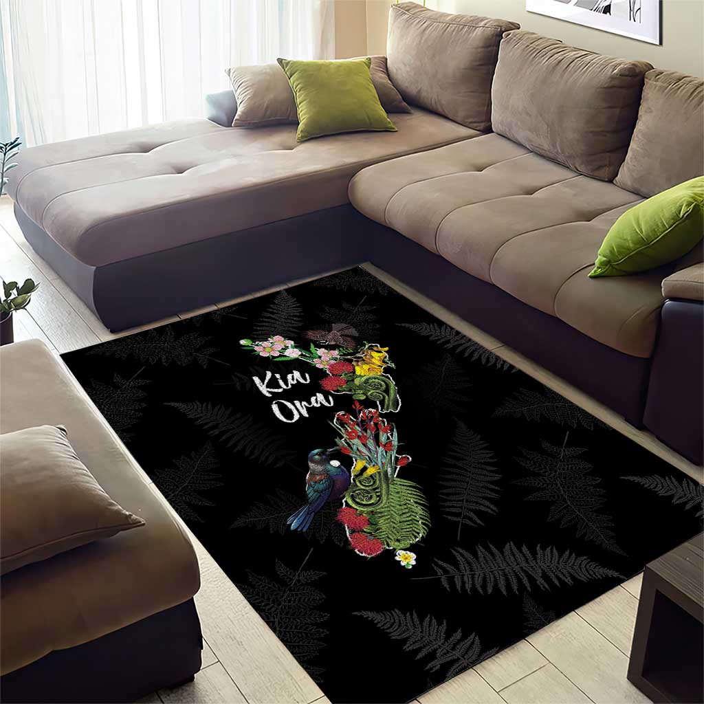 Kia Ora New Zealand Floral Area Rug Black - Aussie Hoodie