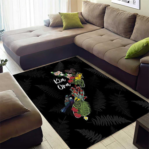 Kia Ora New Zealand Floral Area Rug Black - Aussie Hoodie