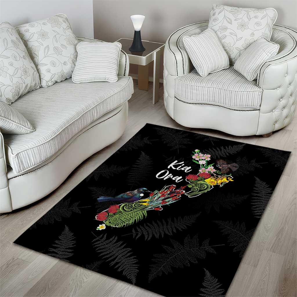 Kia Ora New Zealand Floral Area Rug Black - Aussie Hoodie