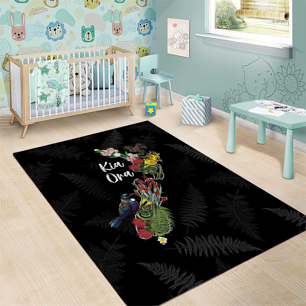Kia Ora New Zealand Floral Area Rug Black - Aussie Hoodie