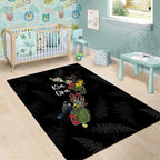 Kia Ora New Zealand Floral Area Rug Black - Aussie Hoodie