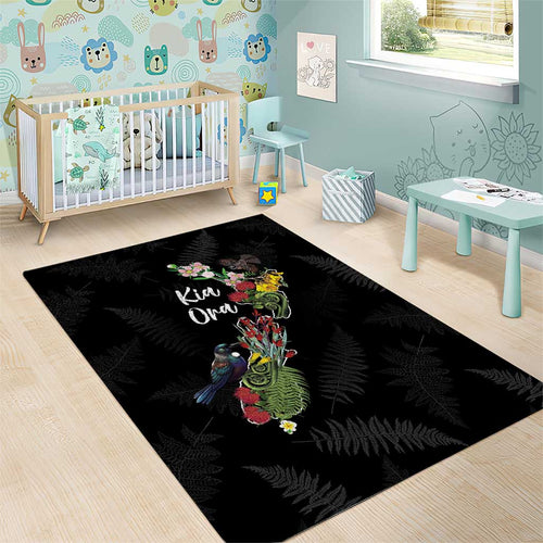 Kia Ora New Zealand Floral Area Rug Black - Aussie Hoodie