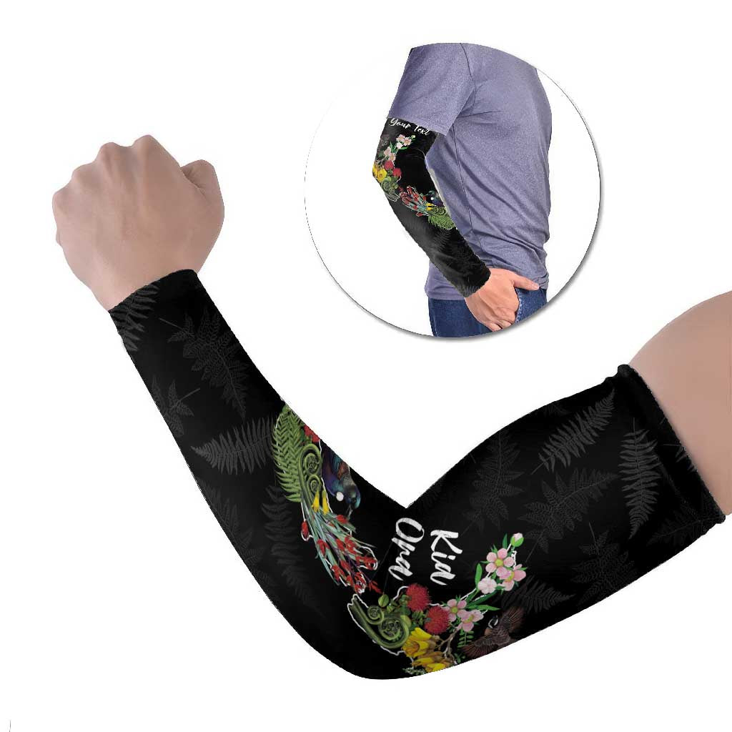 Kia Ora New Zealand Floral Personalized Arm Sleeves Black - Aussie Hoodie