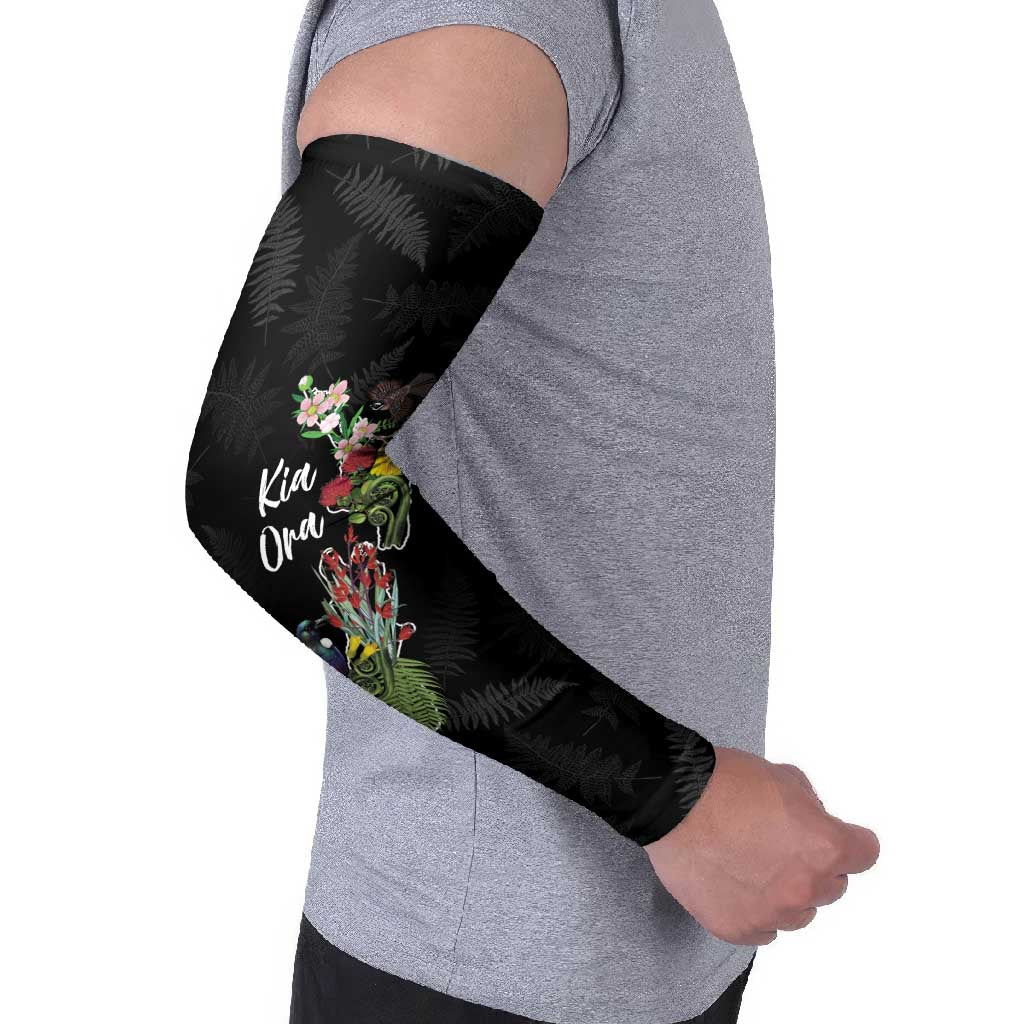 Kia Ora New Zealand Floral Personalized Arm Sleeves Black - Aussie Hoodie