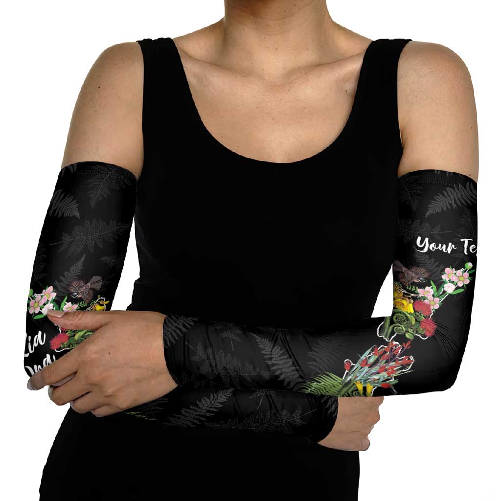 Kia Ora New Zealand Floral Personalized Arm Sleeves Black - Aussie Hoodie