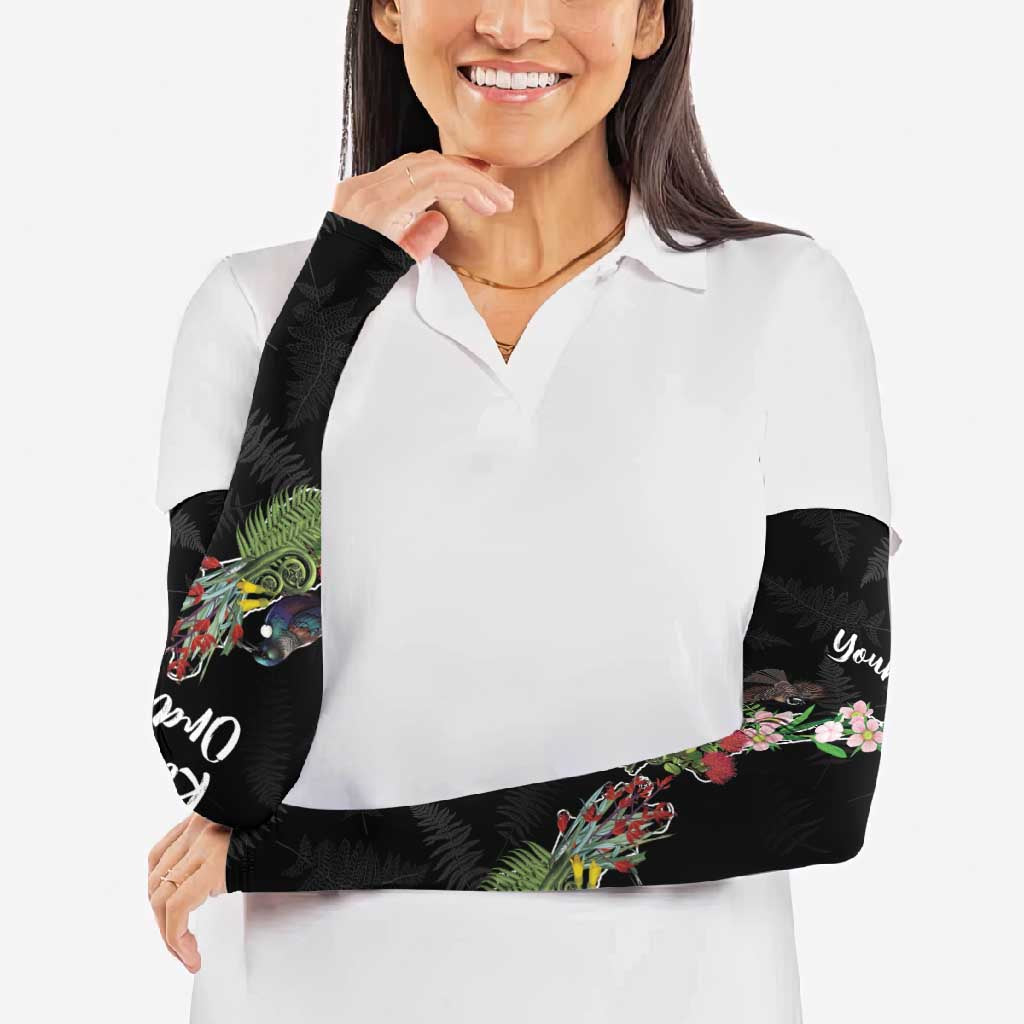 Kia Ora New Zealand Floral Personalized Arm Sleeves Black - Aussie Hoodie