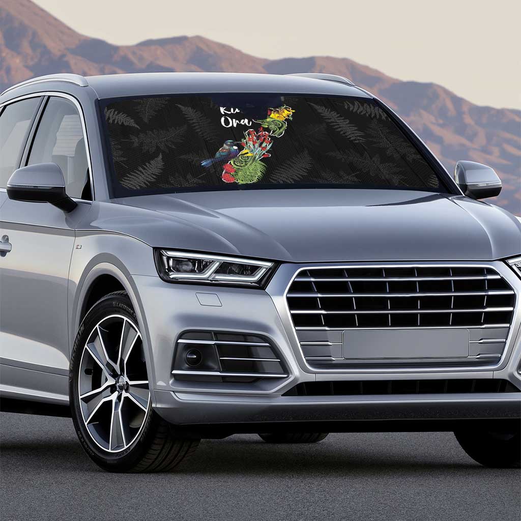 Kia Ora New Zealand Floral Auto Sun Shade Black - Aussie Hoodie