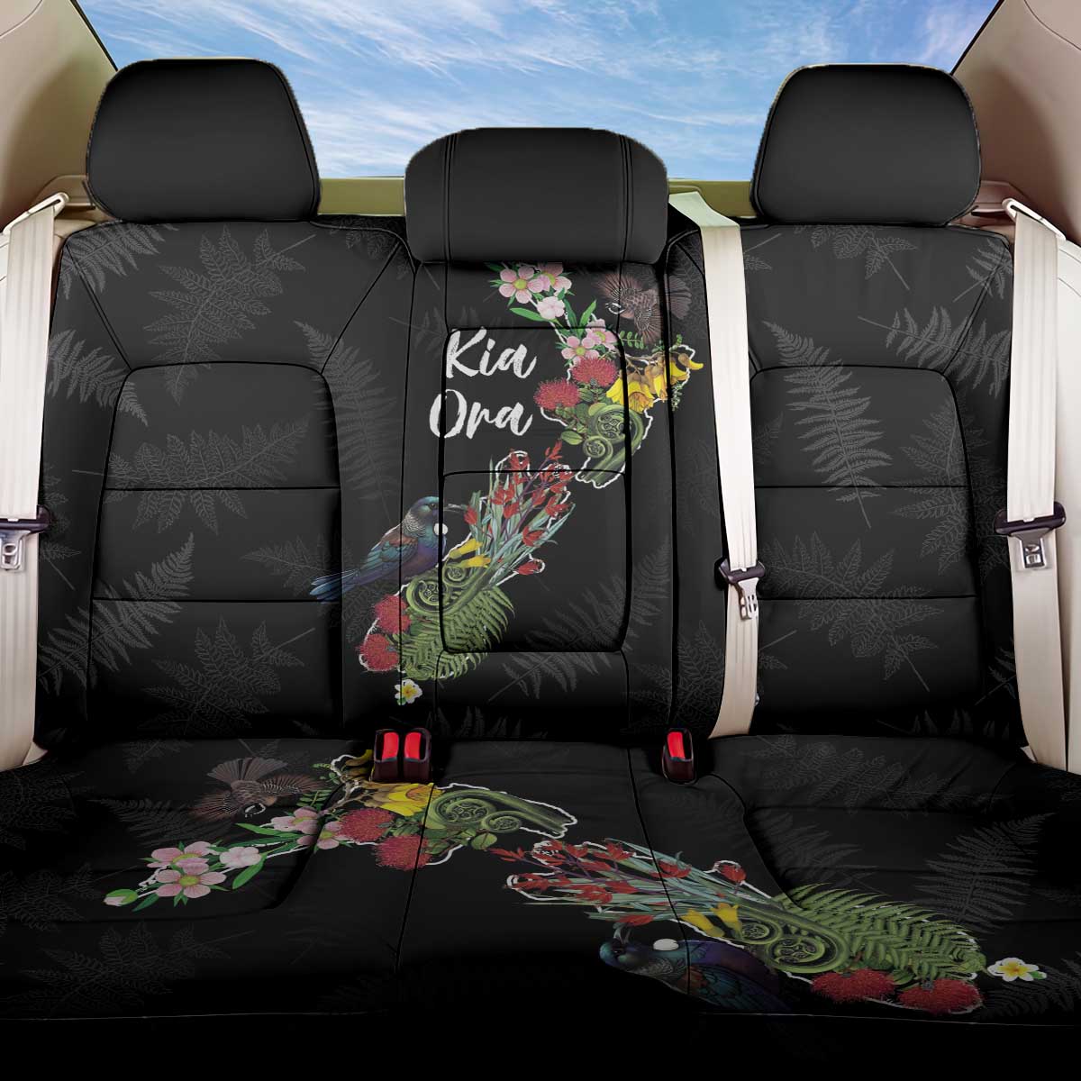 Kia Ora New Zealand Floral Back Car Seat Cover Black - Aussie Hoodie