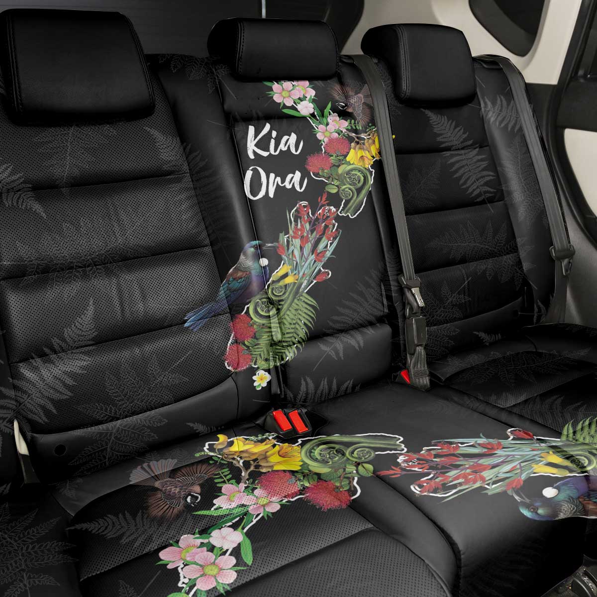 Kia Ora New Zealand Floral Back Car Seat Cover Black - Aussie Hoodie