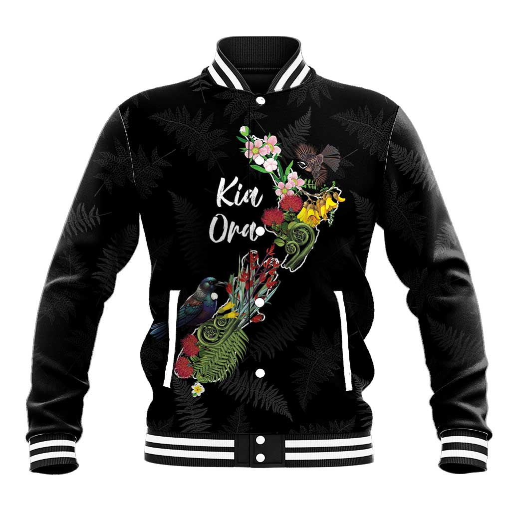Kia Ora New Zealand Floral Personalized Baseball Jacket Black - Aussie Hoodie