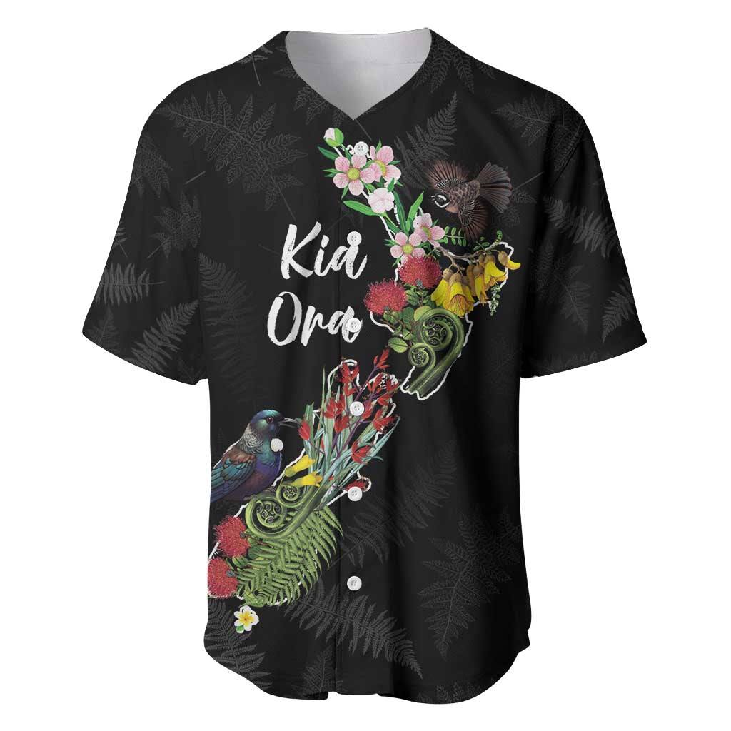 Kia Ora New Zealand Floral Personalized Baseball Jersey Black - Aussie Hoodie