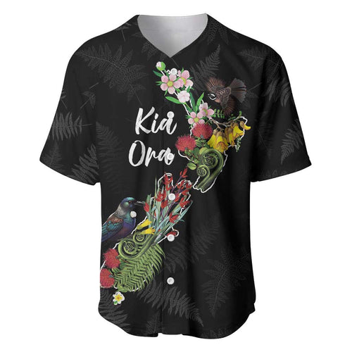 Kia Ora New Zealand Floral Personalized Baseball Jersey Black - Aussie Hoodie