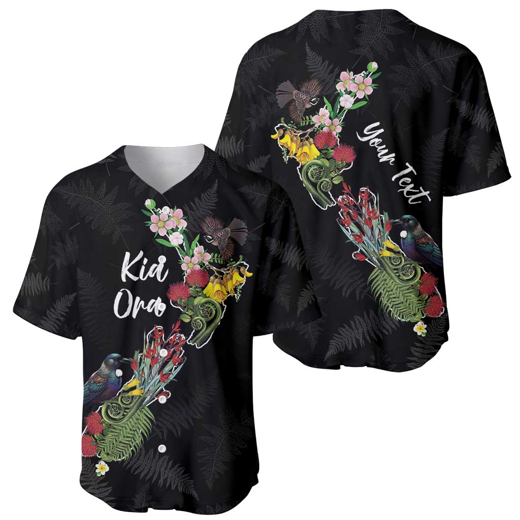 Kia Ora New Zealand Floral Personalized Baseball Jersey Black - Aussie Hoodie
